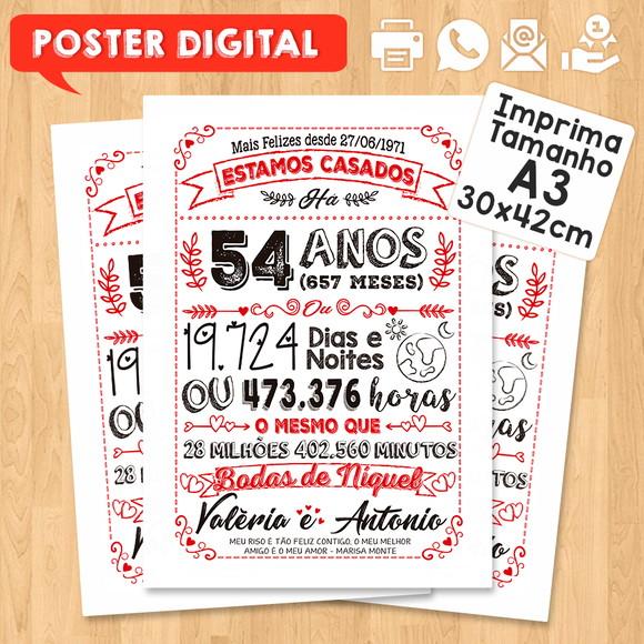 Arte Digital Chalkboard Bodas Níquel 54 Anos A3 30x42cm