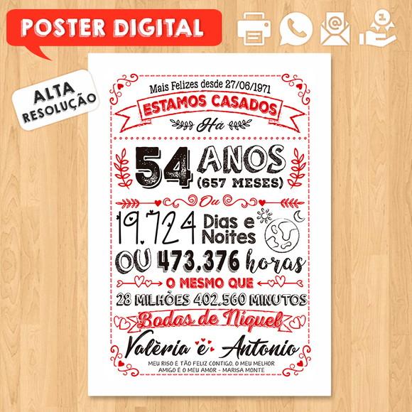 Arte Digital Chalkboard Bodas Níquel 54 Anos A3 30x42cm