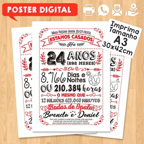 Arte Digital Chalkboard Bodas Opala 24 Anos A3 30x42cm