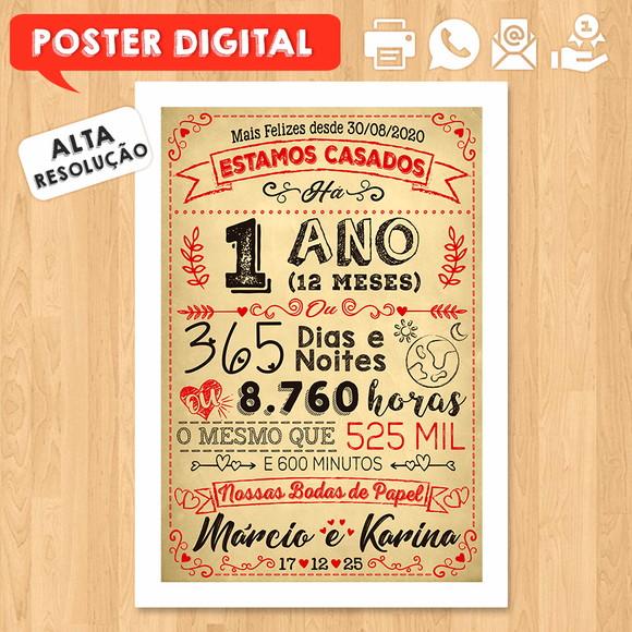 Arte Digital Chalkboard Bodas Papel 01 Ano A3 30x40cm