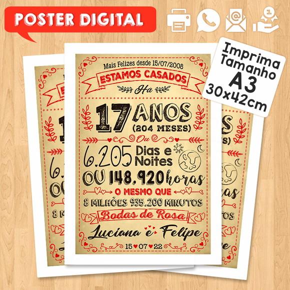 Arte Digital Chalkboard Bodas Rosa 17 Anos A3 30x42cm
