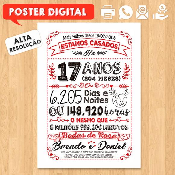 Arte Digital Chalkboard Bodas Rosa 17 Anos A3 30x42cm