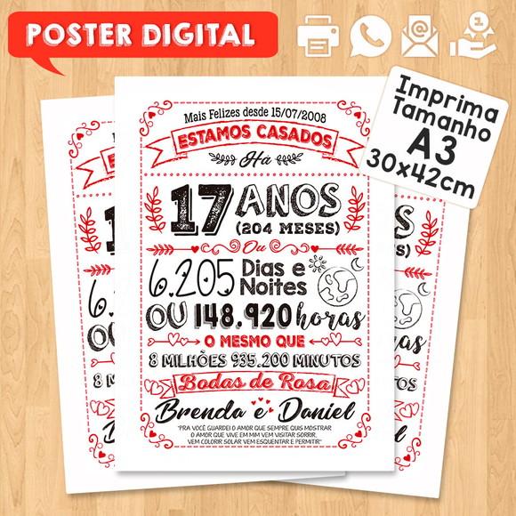 Arte Digital Chalkboard Bodas Rosa 17 Anos A3 30x42cm