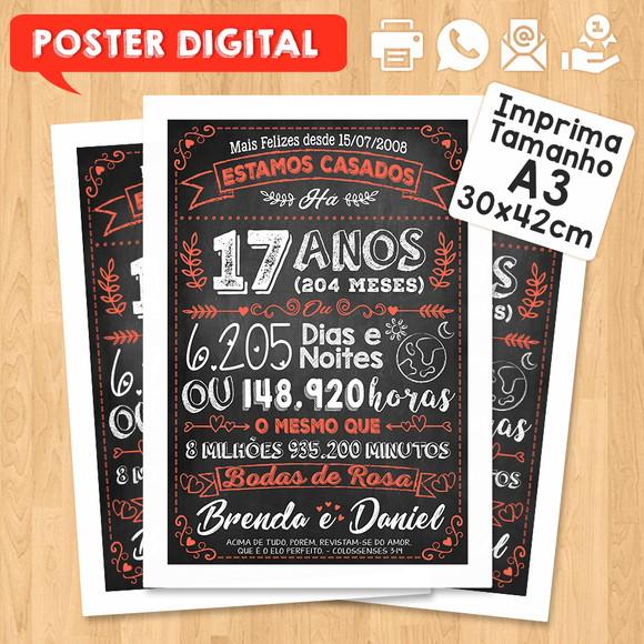 Arte Digital Chalkboard Bodas Rosa 17 Anos A3 30x42cm
