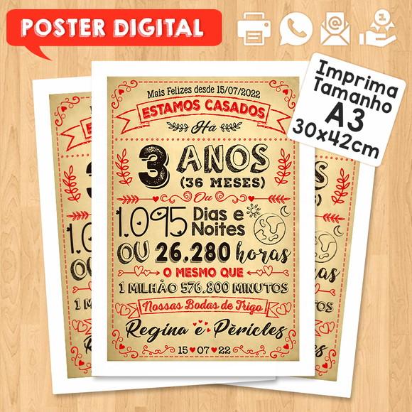 Arte Digital Chalkboard Bodas Trigo 03 Anos A3 30x42cm