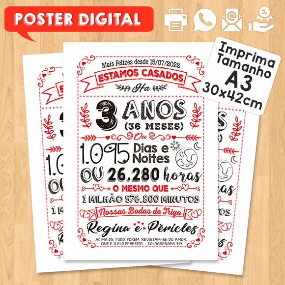 Arte Digital Chalkboard Bodas Trigo 03 Anos A3 30x42cm
