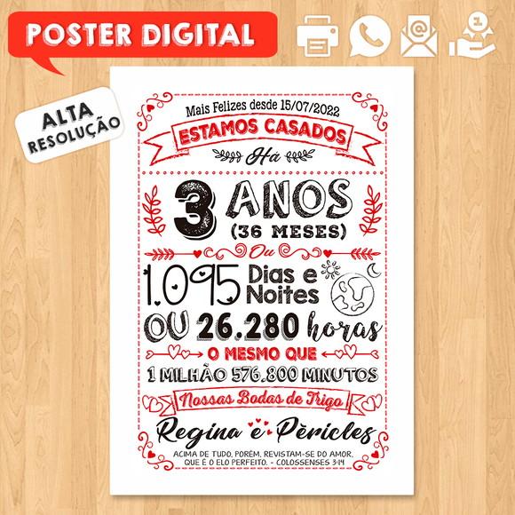 Arte Digital Chalkboard Bodas Trigo 03 Anos A3 30x42cm