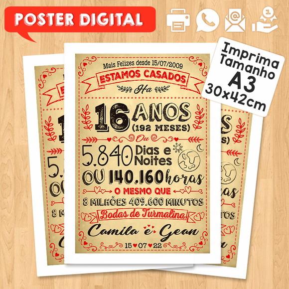 Arte Digital Chalkboard Bodas Turmalina 16 Anos A3 30x42cm