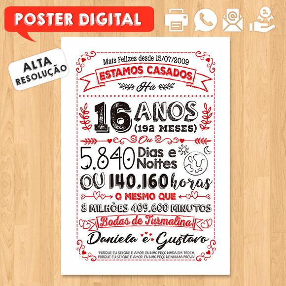 Arte Digital Chalkboard Bodas Turmalina 16 Anos A3 30x42cm
