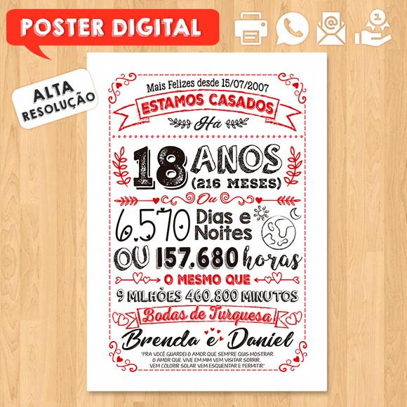 Arte Digital Chalkboard Bodas Turquesa 18 Anos A3 30x42cm