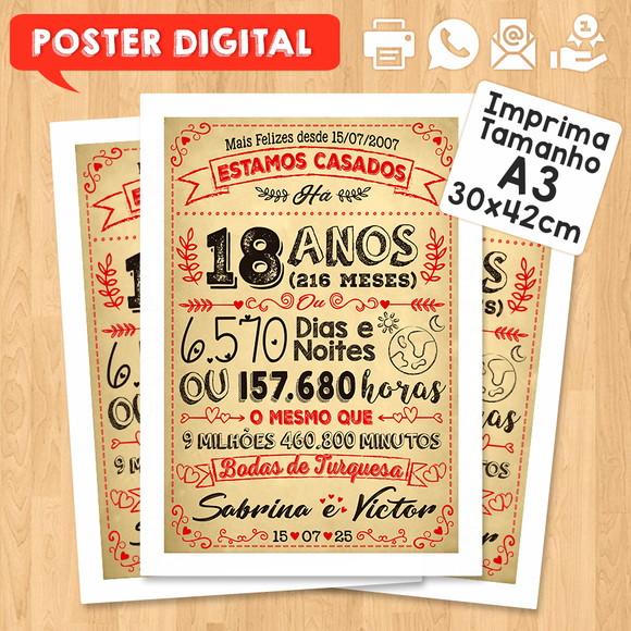 Arte Digital Chalkboard Bodas Turquesa 18 Anos A3 30x42cm