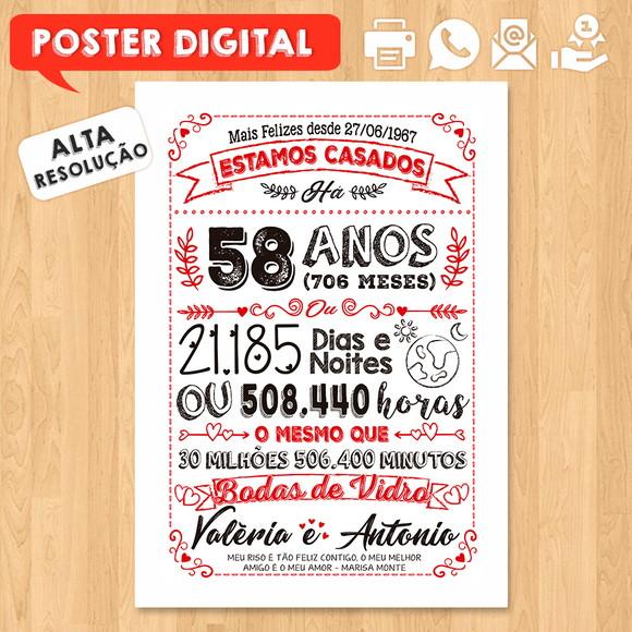 Arte Digital Chalkboard Bodas Vidro 58 Anos A3 30x42cm