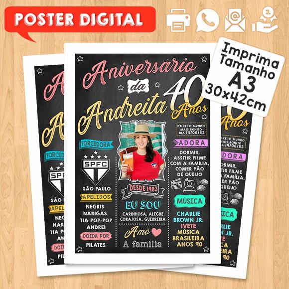 Arte Digital Chalkboard Poster Aniversário 40 Anos