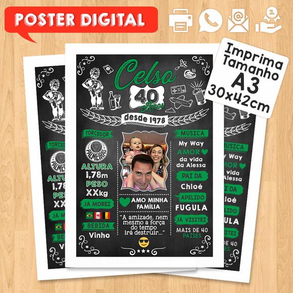 Arte Digital Chalkboard Poster Aniversário 40 Anos