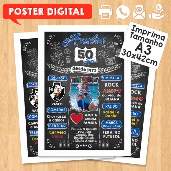 Arte Digital Chalkboard Poster Aniversário 50 Anos