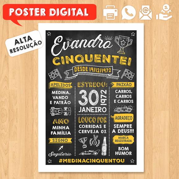 Arte Digital Chalkboard Poster Aniversário 50 Anos