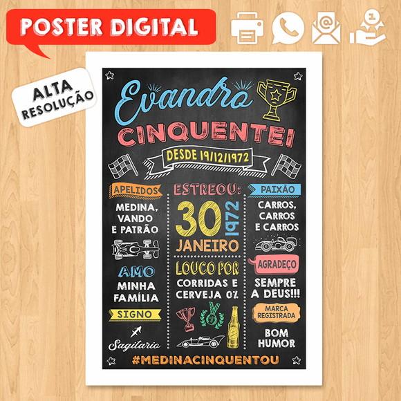 Arte Digital Chalkboard Poster Aniversário 50 Anos