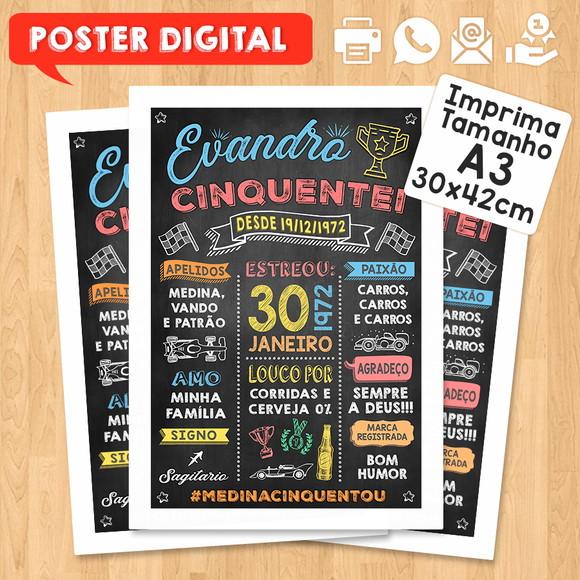 Arte Digital Chalkboard Poster Aniversário 50 Anos