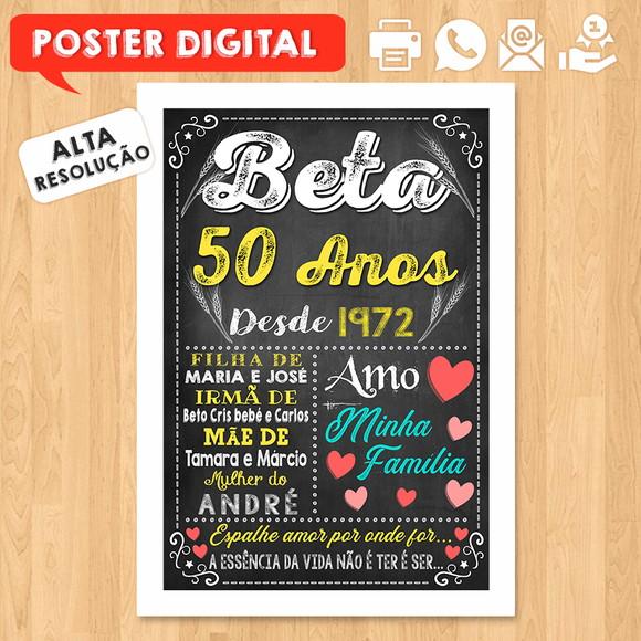 Arte Digital Chalkboard Poster Aniversário 50 Anos