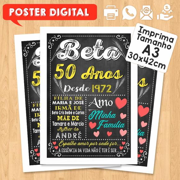 Arte Digital Chalkboard Poster Aniversário 50 Anos