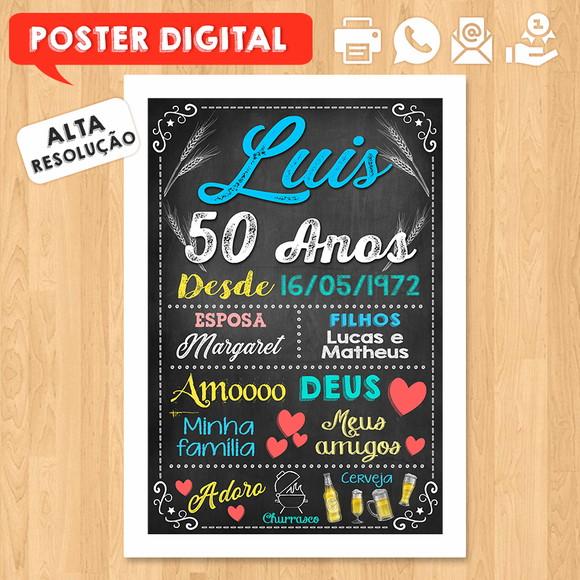 Arte Digital Chalkboard Poster Aniversário 50 Anos
