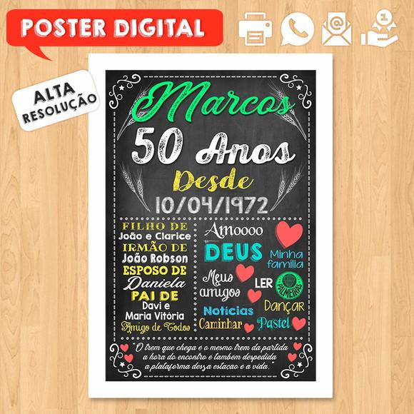 Arte Digital Chalkboard Poster Aniversário 50 Anos
