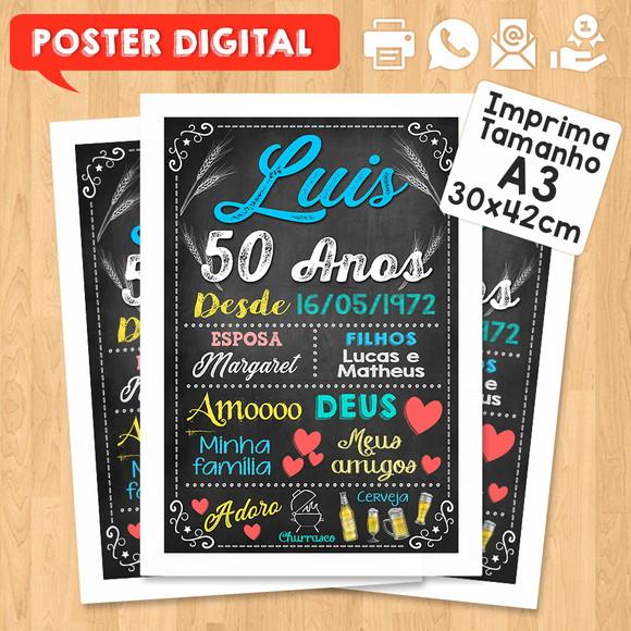 Arte Digital Chalkboard Poster Aniversário 50 Anos