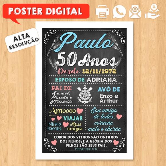 Arte Digital Chalkboard Poster Aniversário 50 Anos