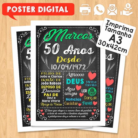 Arte Digital Chalkboard Poster Aniversário 50 Anos