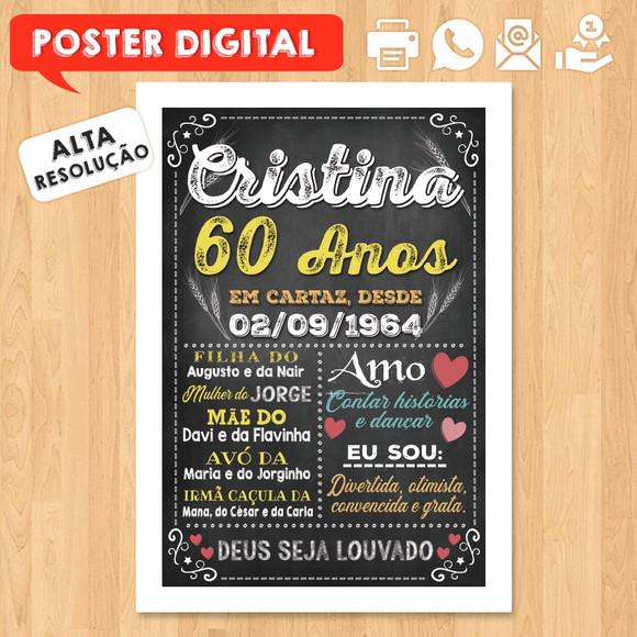 Arte Digital Chalkboard Poster Aniversário 60 Anos