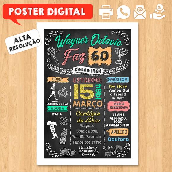 Arte Digital Chalkboard Poster Aniversário 60 Anos