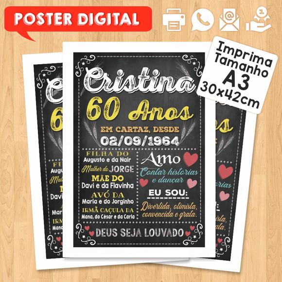 Arte Digital Chalkboard Poster Aniversário 60 Anos