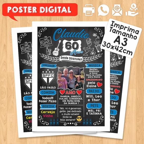Arte Digital Chalkboard Poster Aniversário 60 Anos