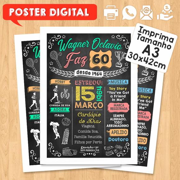 Arte Digital Chalkboard Poster Aniversário 60 Anos