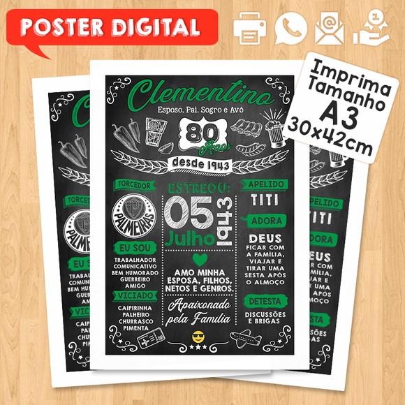 Arte Digital Chalkboard Poster Aniversário 80 Anos