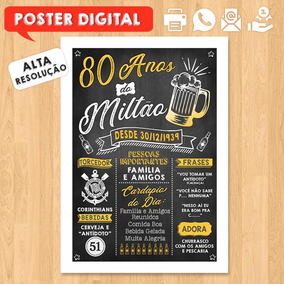 Arte Digital Chalkboard Poster Aniversário 80 Anos