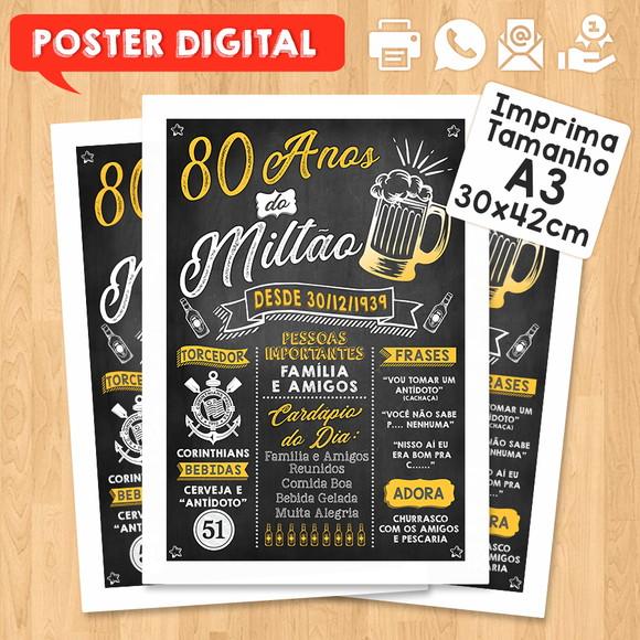 Arte Digital Chalkboard Poster Aniversário 80 Anos