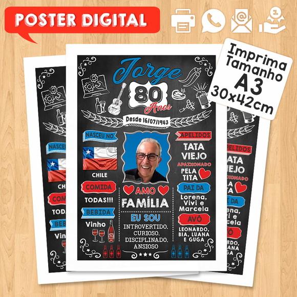 Arte Digital Chalkboard Poster Aniversário 80 Anos