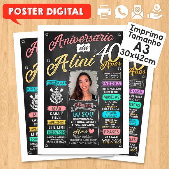 Arte Digital Chalkboard Poster Aniversário Alini 40 Anos
