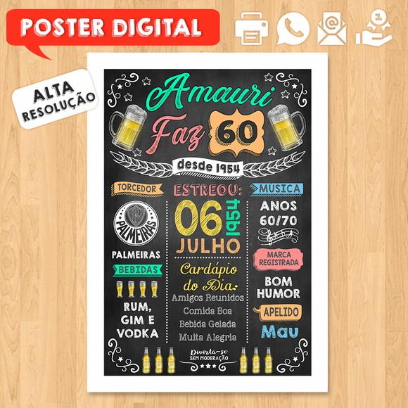 Arte Digital Chalkboard Poster Aniversário Amauri Faz 60