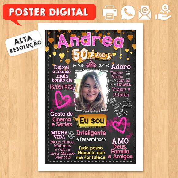 Arte Digital Chalkboard Poster Aniversário Andreia 50 Anos