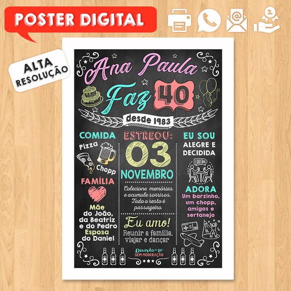 Arte Digital Chalkboard Poster Aniversário Ana Paula Faz 40