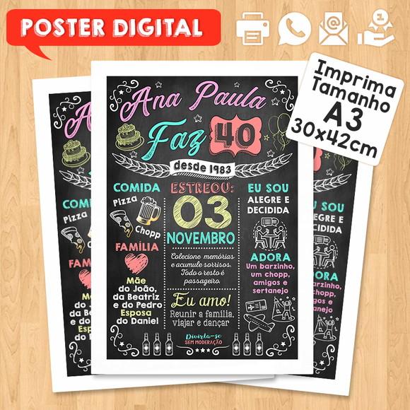 Arte Digital Chalkboard Poster Aniversário Ana Paula Faz 40