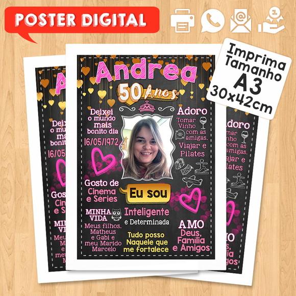 Arte Digital Chalkboard Poster Aniversário Andreia 50 Anos