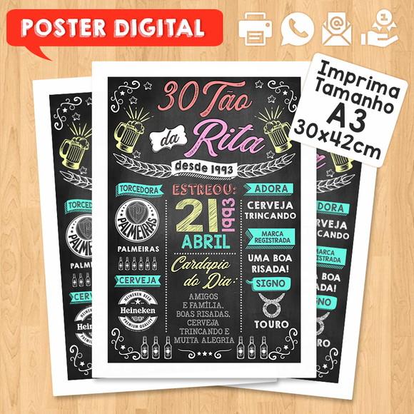 Arte Digital Chalkboard Poster Aniversário Boteco 30tão