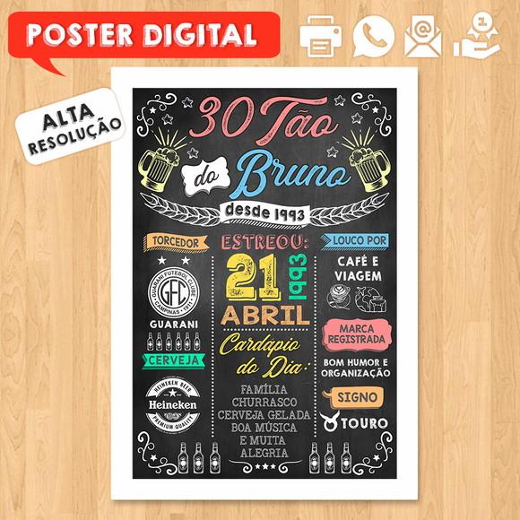 Arte Digital Chalkboard Poster Aniversário Boteco 30tão