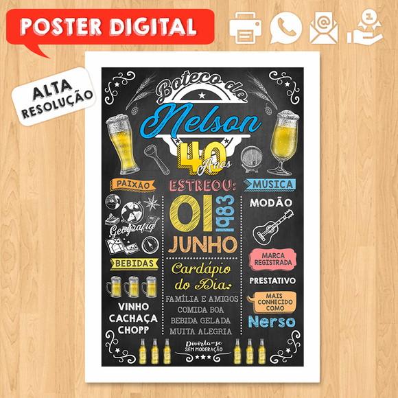 Arte Digital Chalkboard Poster Aniversário Boteco 40 Anos