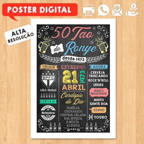 Arte Digital Chalkboard Poster Aniversário Boteco 50tão