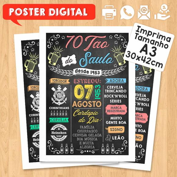 Arte Digital Chalkboard Poster Aniversário Boteco 70tão