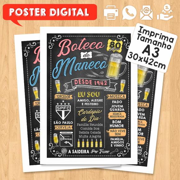 Arte Digital Chalkboard Poster Aniversário Boteco 80 Anos
